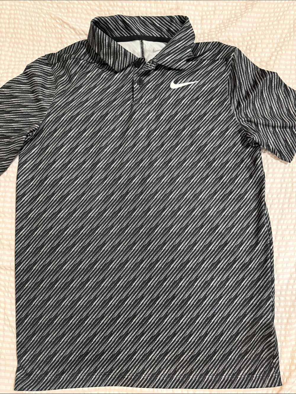 Boys Nike Black & White Striped Dri-FIT Polo NO TAGS LIKE NEW sz Large
